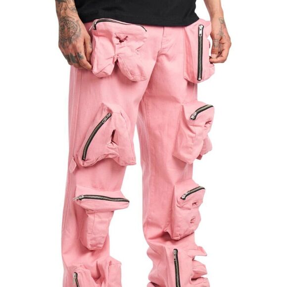 Dead Than Cool Pink 3D Patch Pocket Cargo Pants 100% Cotton Men's Size 32 - Picture 3 of 11